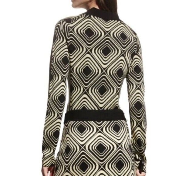 Tanya Taylor Sz L Sweater Geometric Merino Wool V-Neck Designer Luxury Retro - Picture 2 of 5